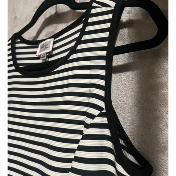 Beige by ECI Black White Striped Sleeveless Fit Flare Horizontal Diagonal Dress - Picture 8 of 12